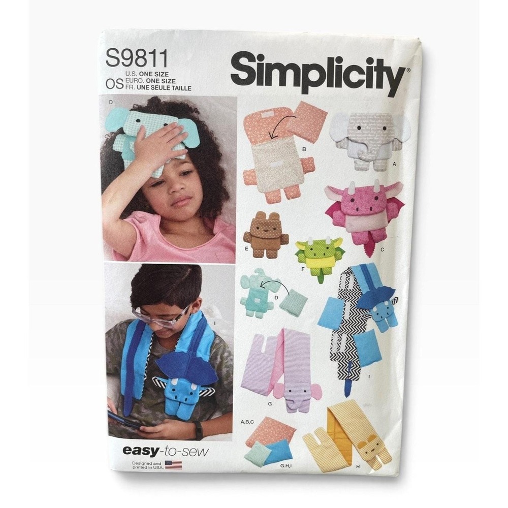 Simplicity S9811 Sewing Pattern Kids OS Multicolor Animal Warm Cool Pack Covers